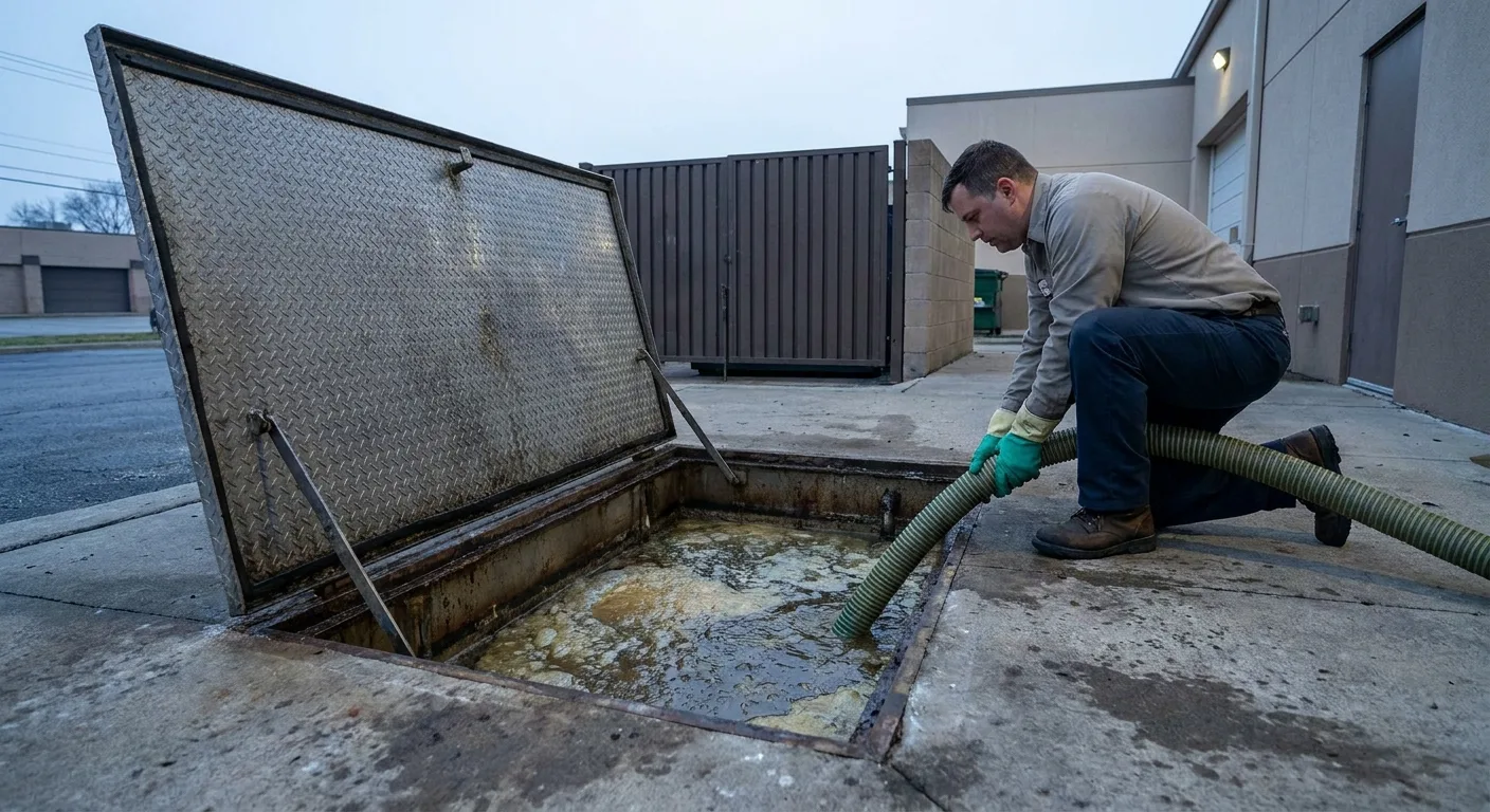 Commercial kitchen grease trap being serviced at an Ocala FL restaurant