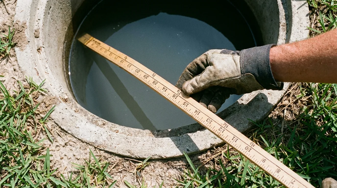 Measuring sludge depth during a full septic inspection