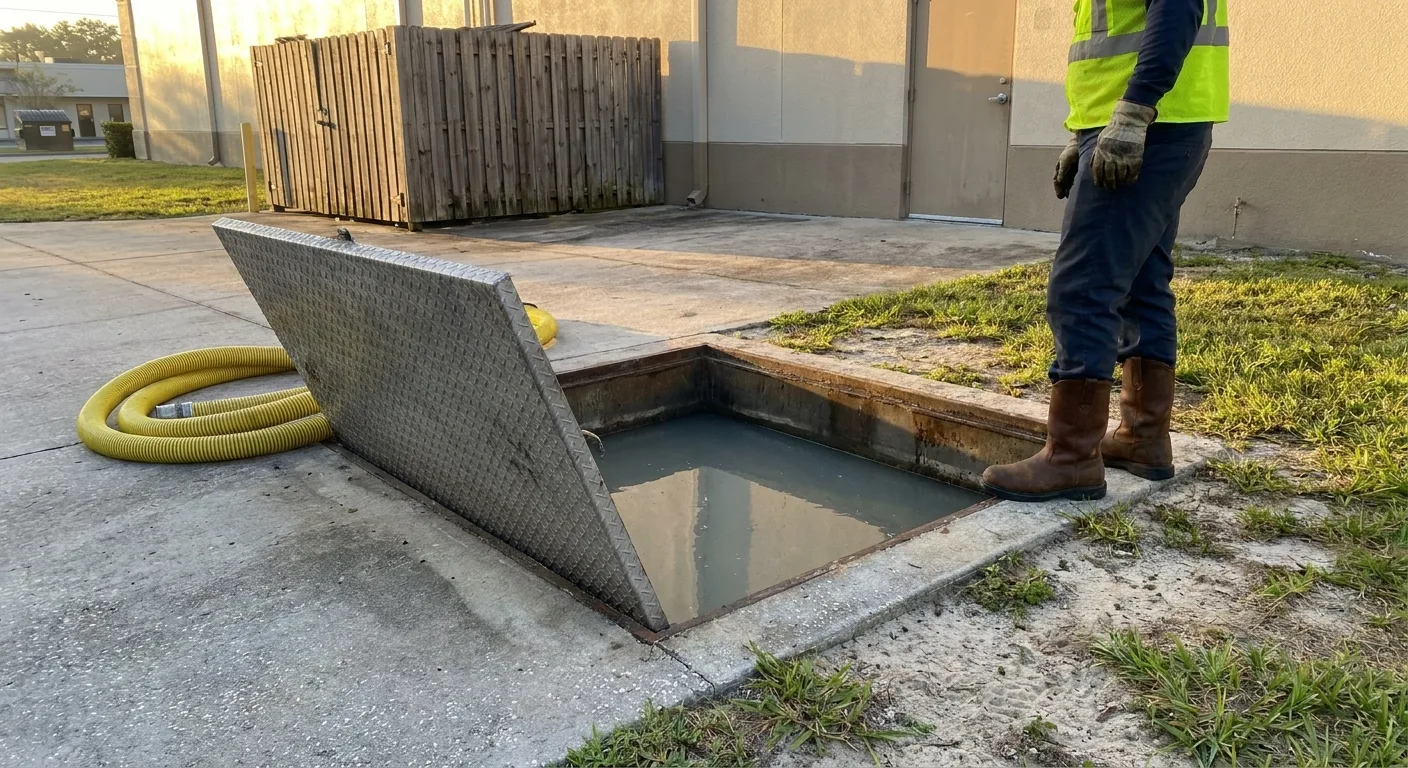 Commercial grease trap being serviced at an Ocala FL restaurant