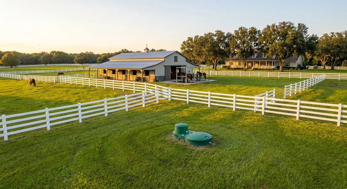 Septic system serving a barn and residence on an Ocala horse farm