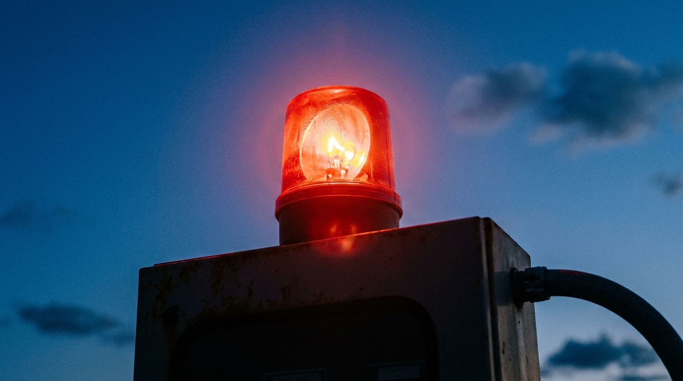 Red alarm beacon signalling a high level in the lift station wet well