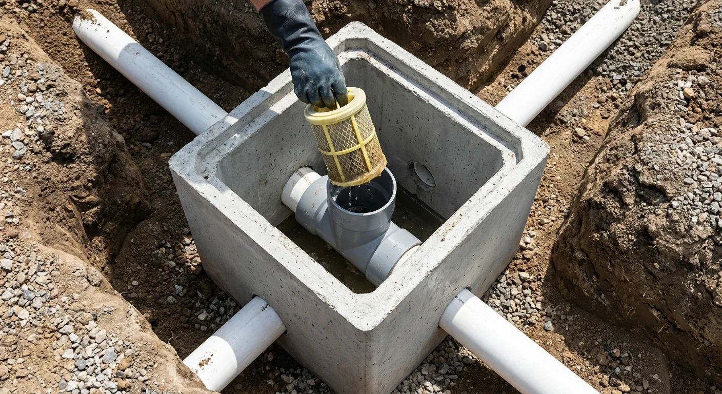 Technician servicing a septic distribution box and effluent filter in Ocala Florida
