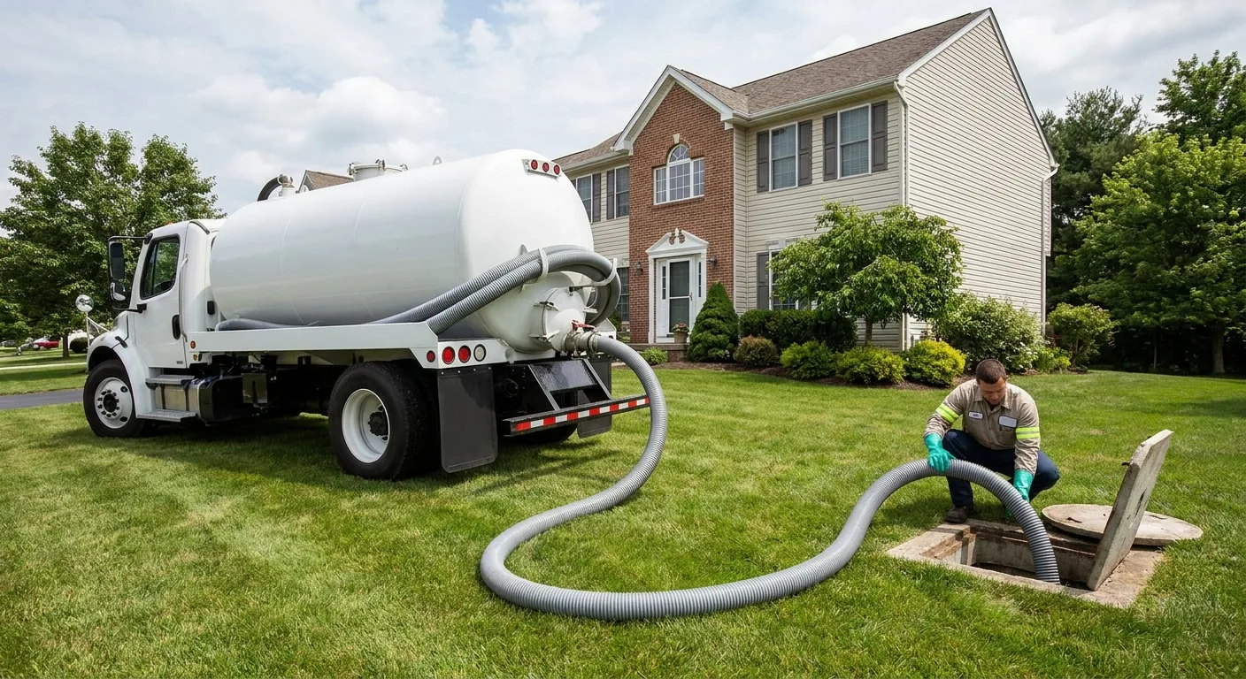 Septic pumping truck servicing a tank in Marion County FL