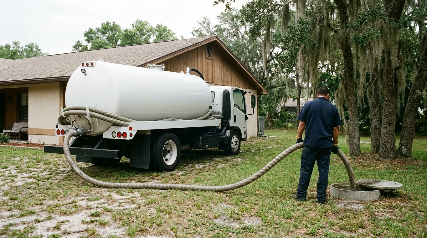 Septic tank being pumped at an Ocala FL home