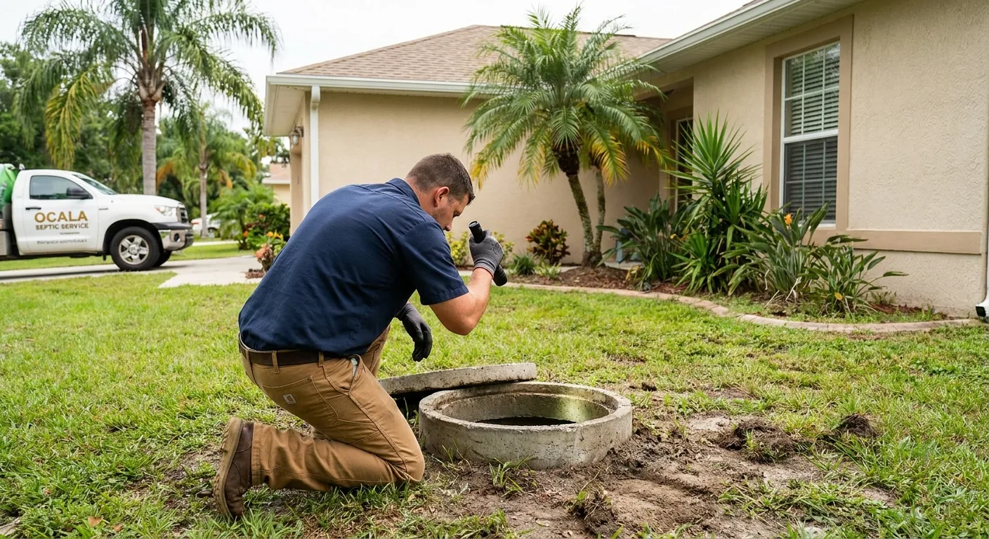 Licensed septic contractor inspecting a septic system at an Ocala FL home