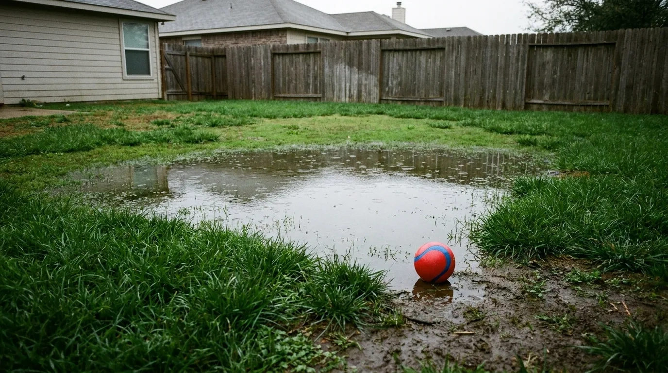 Effluent surfacing in a backyard over a failed septic drain field