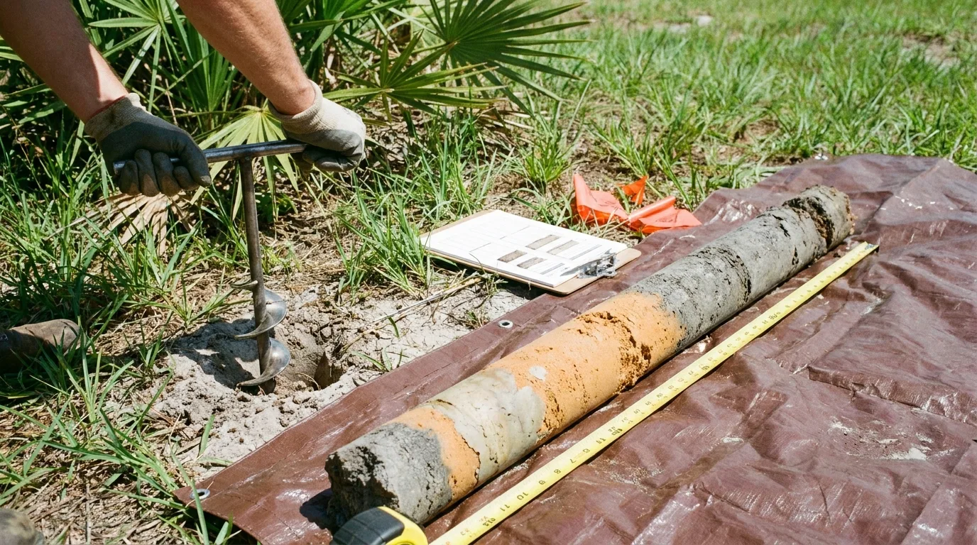 Soil boring and site evaluation before septic system design