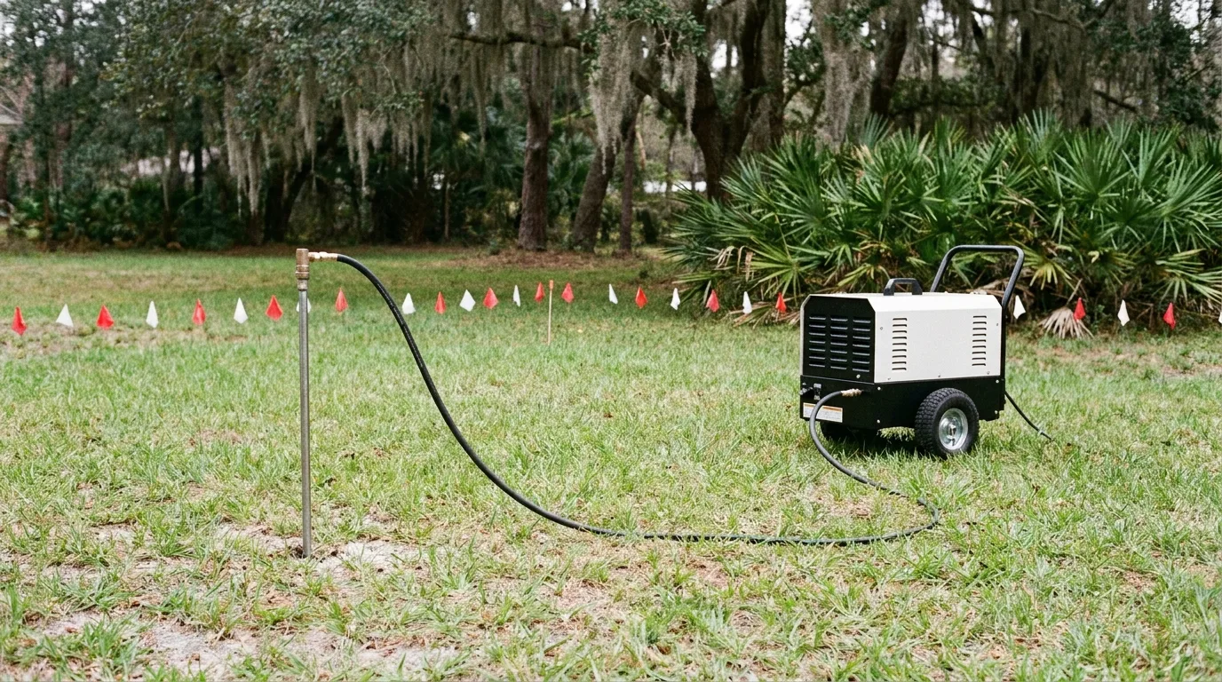 Soil fracturing equipment used to restore a clogged drain field