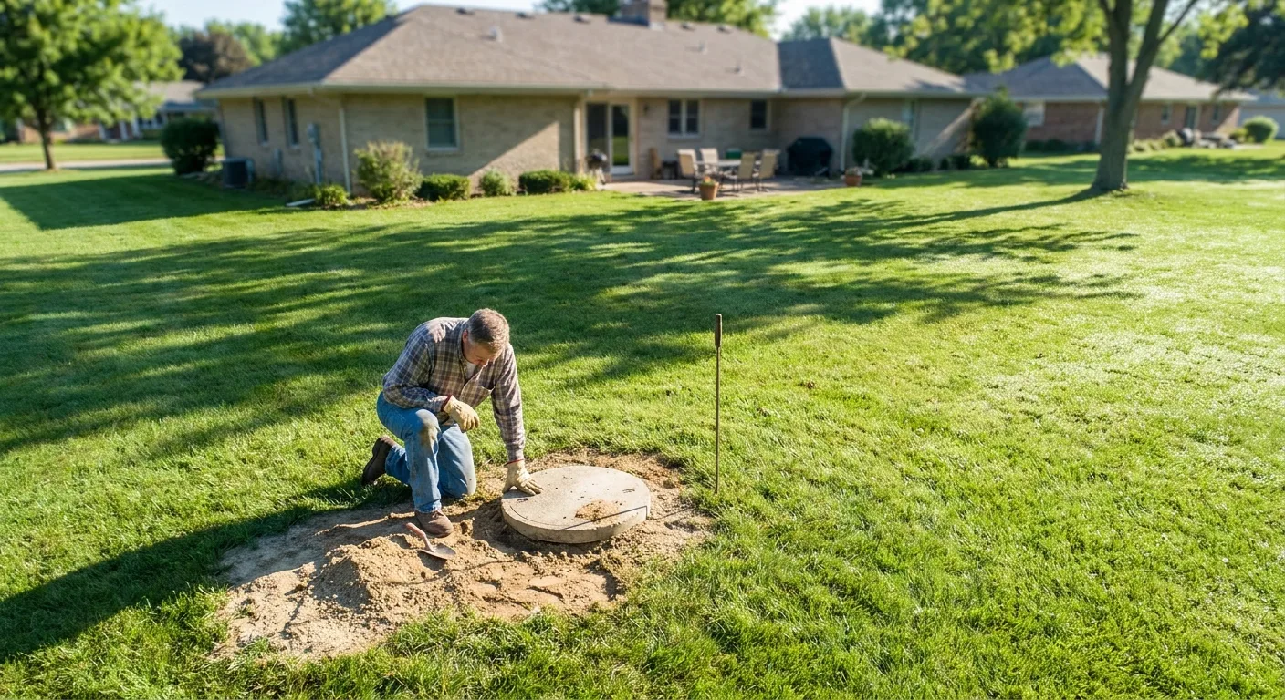Homeowner locating a buried septic tank lid in a Marion County Florida yard